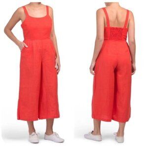 Cynthia Rowley Red 100% Linen Sleeveless Cropped Leg Jumpsuit Women's Size 4